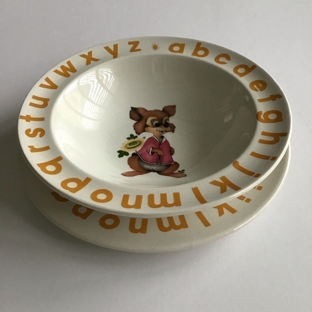 Child’s Alphabet Plate & Bowl England Woods & Sons Nursery Rhyme Bunny Vintage - Picture 4 of 16